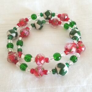 Christmas Glass Bead Spiral Bracelet
